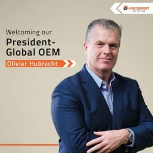 A headshot graphic welcoming Olivier Hubrecht as President-Global OEM.